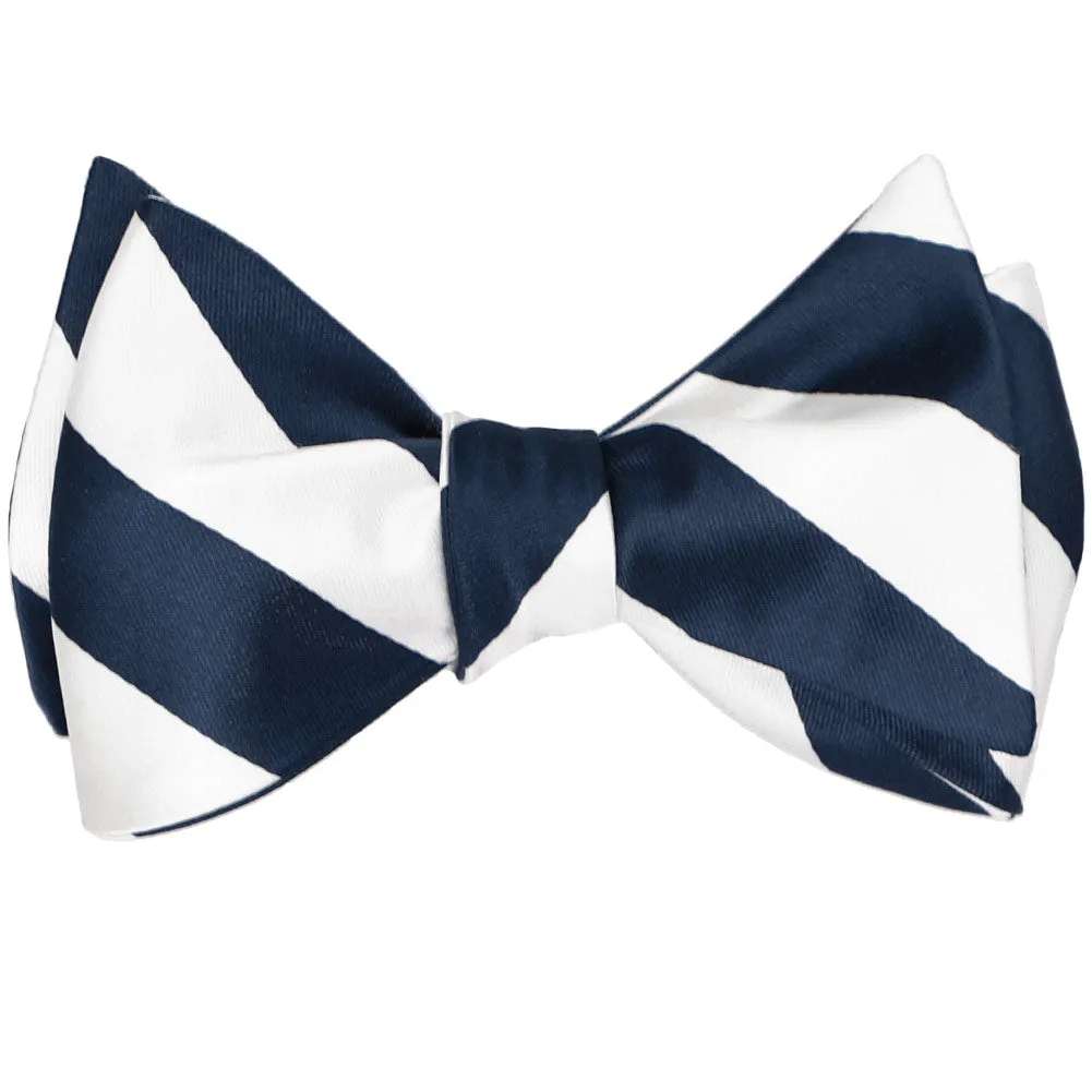 Navy Blue and White Striped Self-Tie Bow Tie sold by TieMart product image thumbnail 2