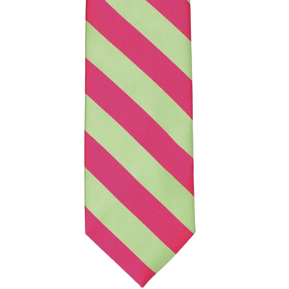 Hot Pink and Lime Green Striped Tie sold by TieMart product image thumbnail 3