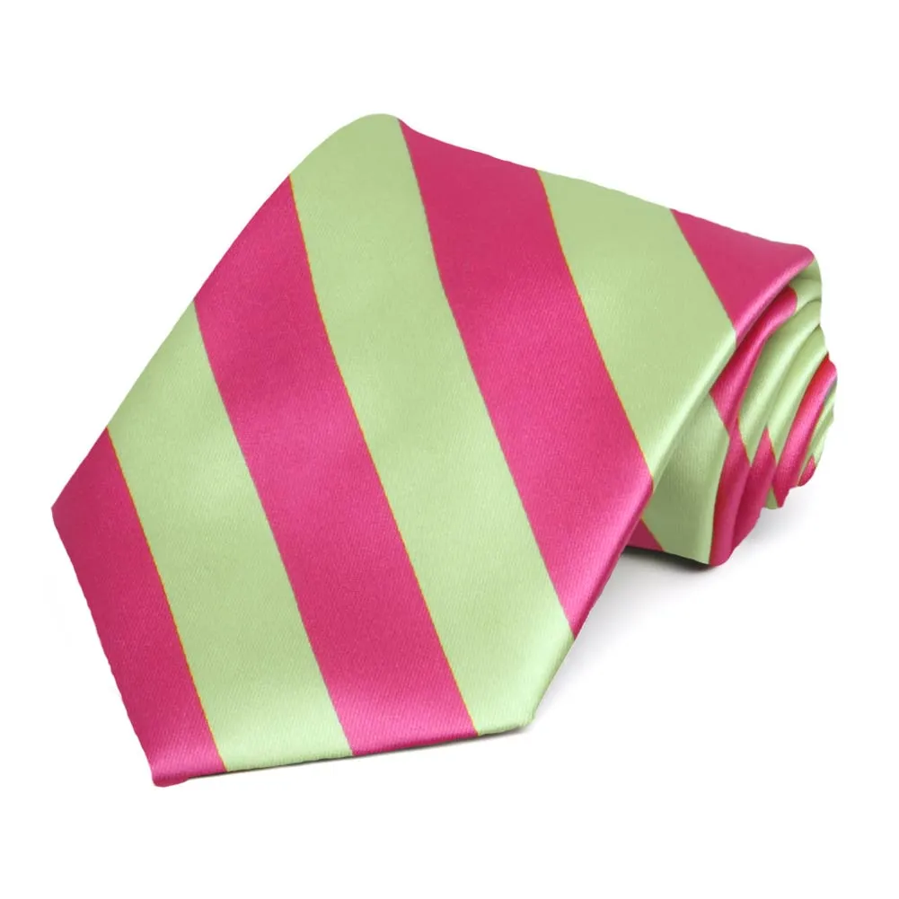 Hot Pink and Lime Green Striped Tie sold by TieMart