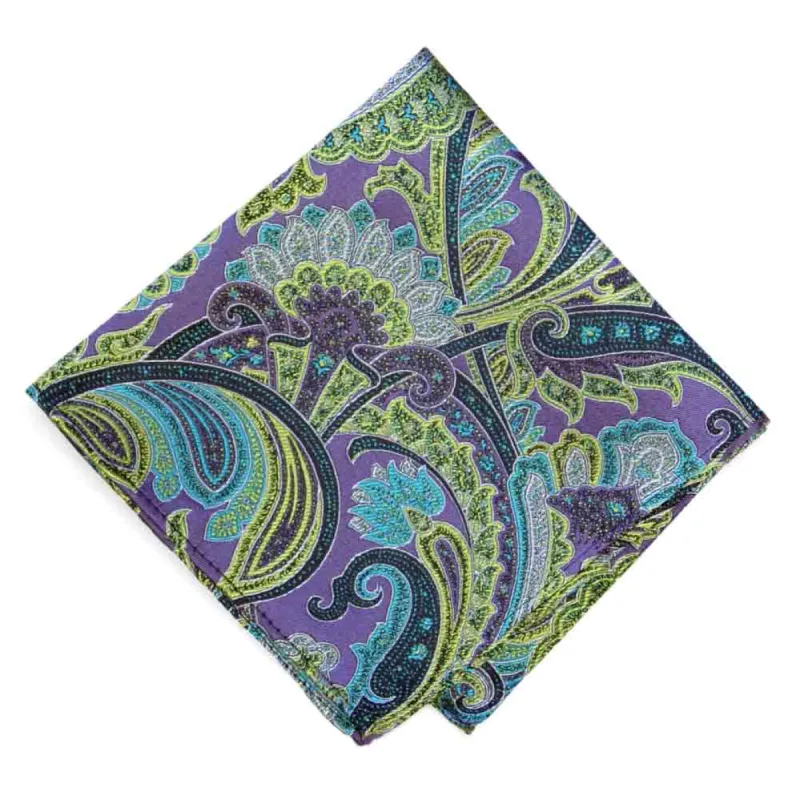Purple Sergeant Paisley Silk Pocket Square sold by TieMart