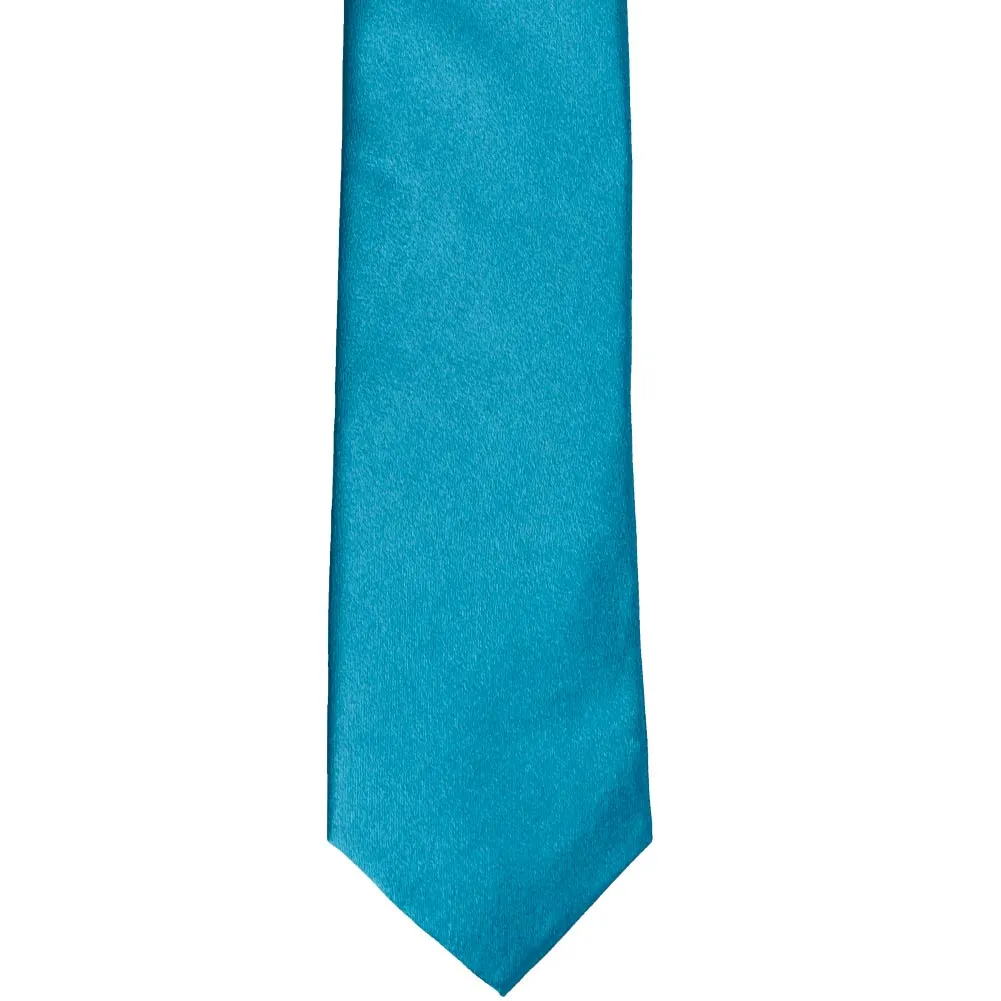 Caribbean Blue Slim Solid Color Necktie, 2.5" Width sold by TieMart product image thumbnail 2