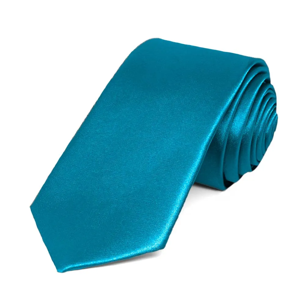 Caribbean Blue Slim Solid Color Necktie, 2.5" Width sold by TieMart