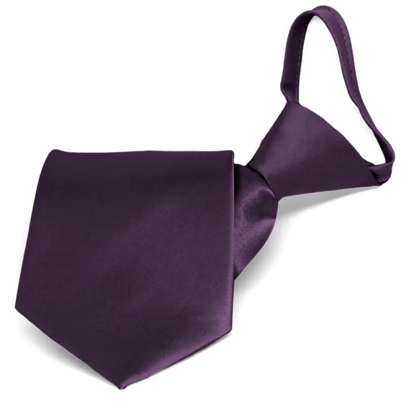 Eggplant Purple Solid Color Zipper Tie sold by TieMart