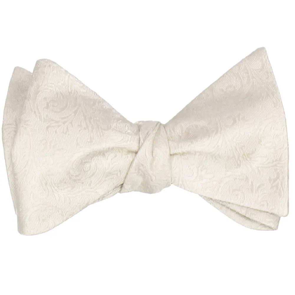Ivory Groom Floral Silk Self-Tie Bow Tie sold by TieMart product image thumbnail 2