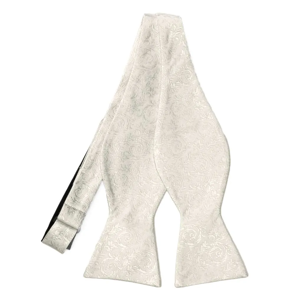 Ivory Groom Floral Silk Self-Tie Bow Tie sold by TieMart