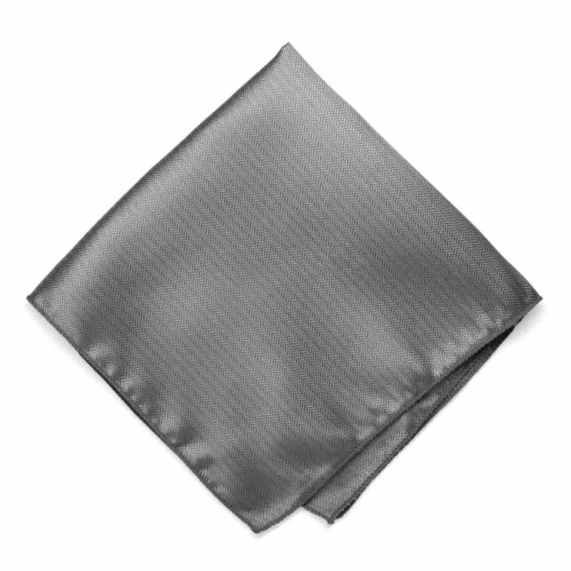 Mercury Silver Herringbone Silk Pocket Square sold by TieMart