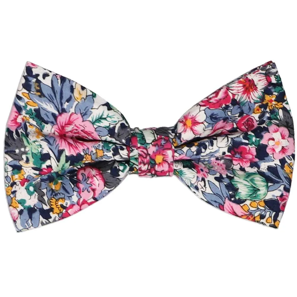 Dusty Blue and Pink Brentwood Floral Bow Tie sold by TieMart