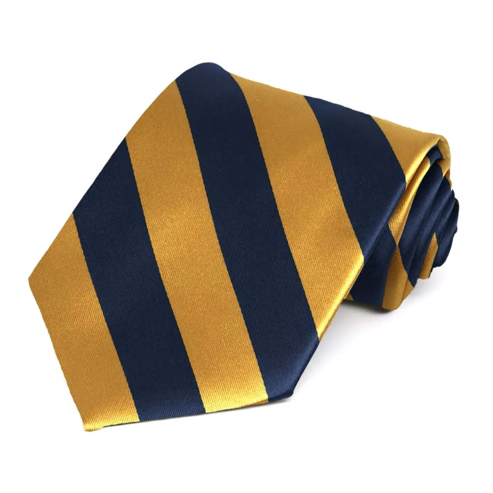 Navy Blue and Gold Bar Striped Tie sold by TieMart