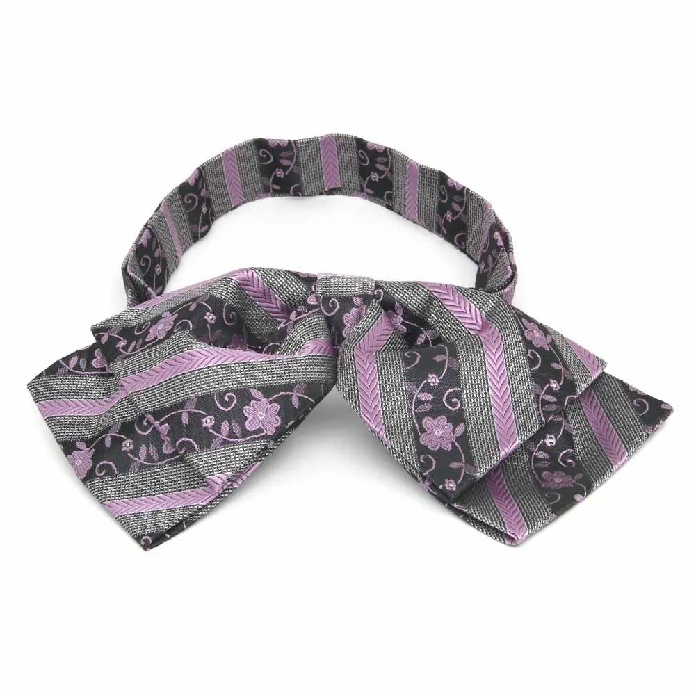 English Lavender Anna Floral Striped Floppy Bow Tie sold by TieMart