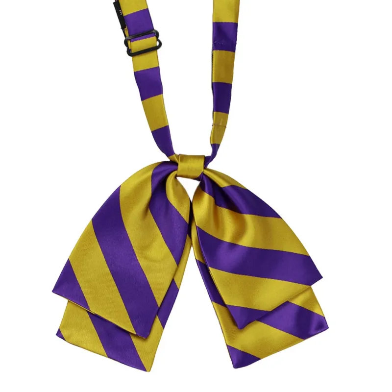 Dark Purple and Gold Striped Floppy Bow Tie sold by TieMart