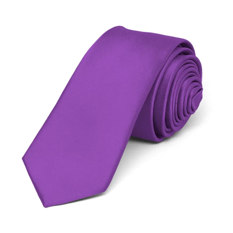 Plum Violet Skinny Solid Color Necktie, 2" Width sold by TieMart