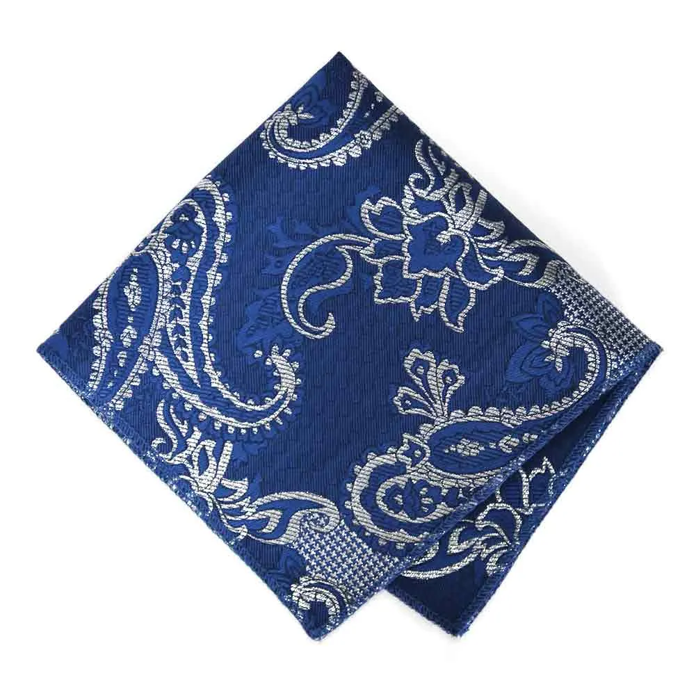 Royal Blue and Silver Kilburn Paisley Pocket Square sold by TieMart