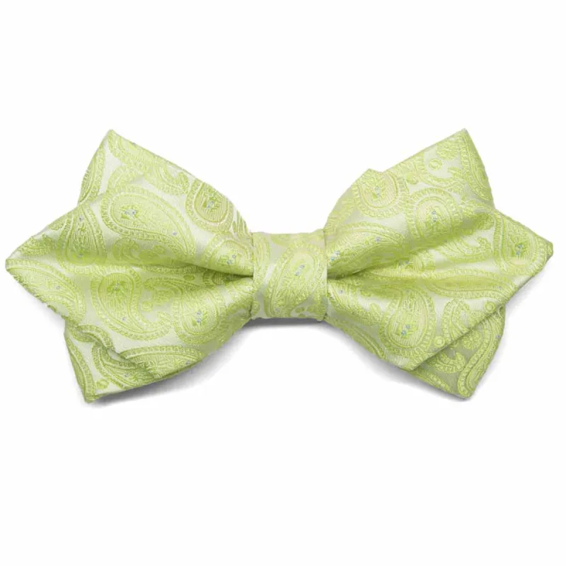 Apple Green Darlene Paisley Diamond Tip Bow Tie sold by TieMart