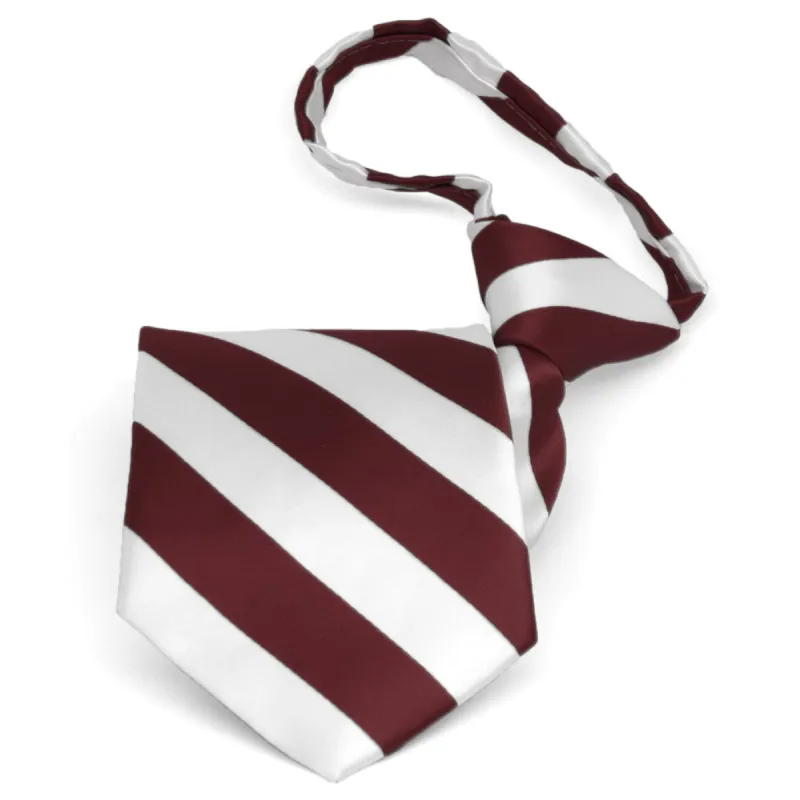 Burgundy and White Striped Zipper Tie sold by TieMart