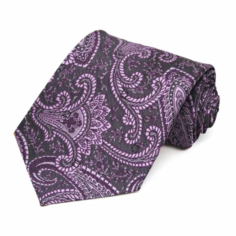 Eggplant Purple Clara Paisley Extra Long Necktie sold by TieMart