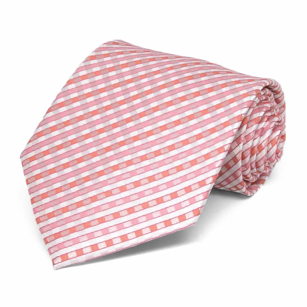 Perfect Pink George Plaid Extra Long Necktie sold by TieMart