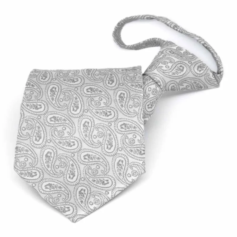 Pale Silver Darlene Paisley Zipper Tie sold by TieMart