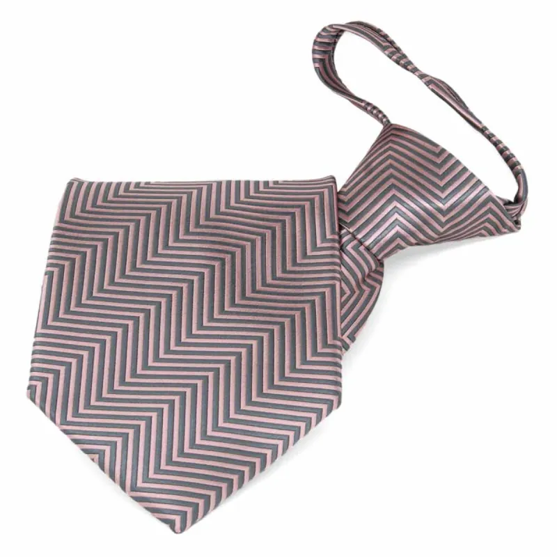 Soft Pink Kimberly Chevron Striped Zipper Tie sold by TieMart
