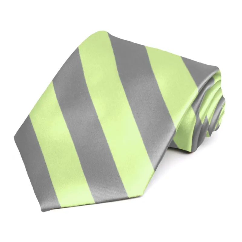 Lime Green and Gray Striped Tie sold by TieMart