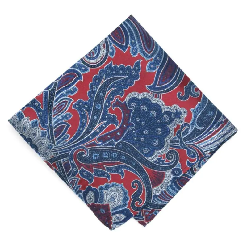 Crimson Red Sergeant Paisley Silk Pocket Square sold by TieMart