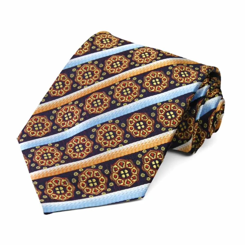 Gold Bar Mesa Medallion Stripe Necktie sold by TieMart