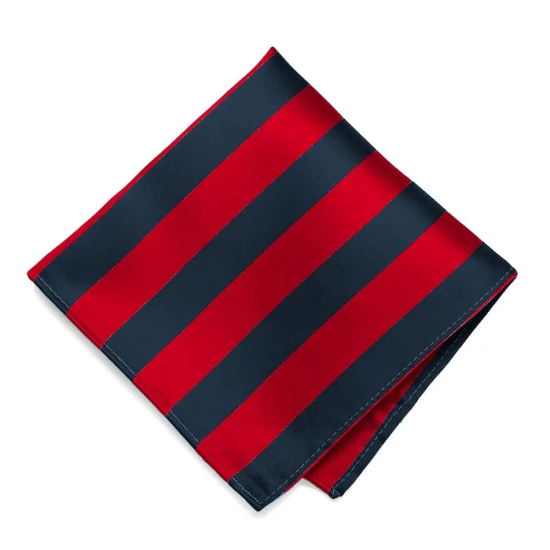 Red and Navy Blue Striped Pocket Square sold by TieMart