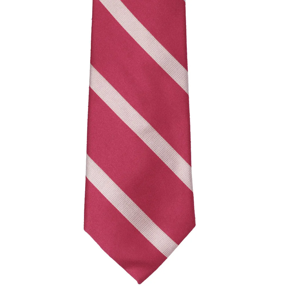 Ruby Red and Silver Striped Cotton/Silk Extra Long Necktie sold by TieMart product image thumbnail 2