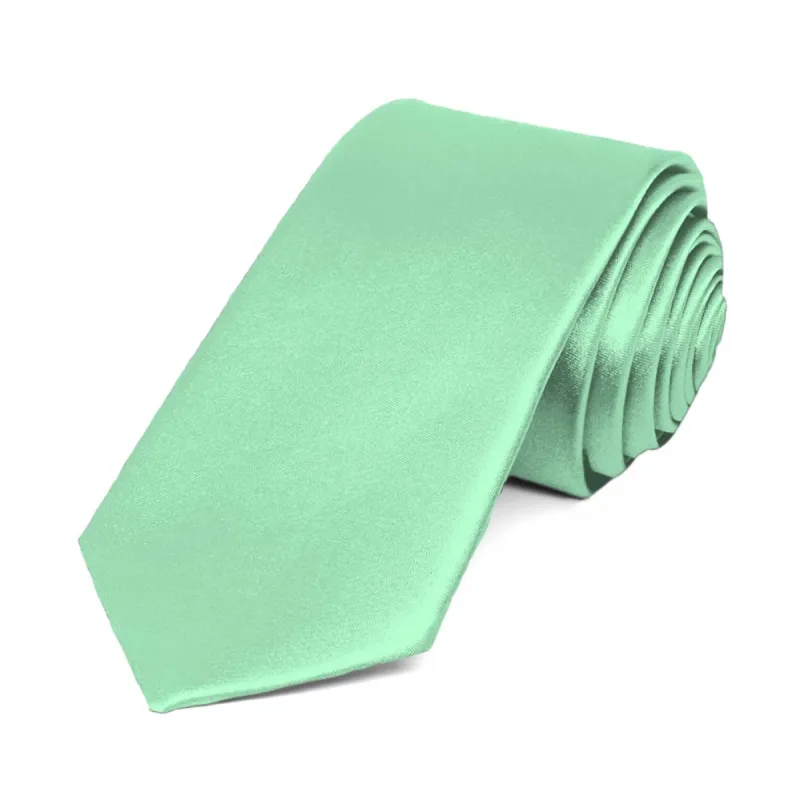 Seafoam Slim Solid Color Necktie, 2.5" Width sold by TieMart