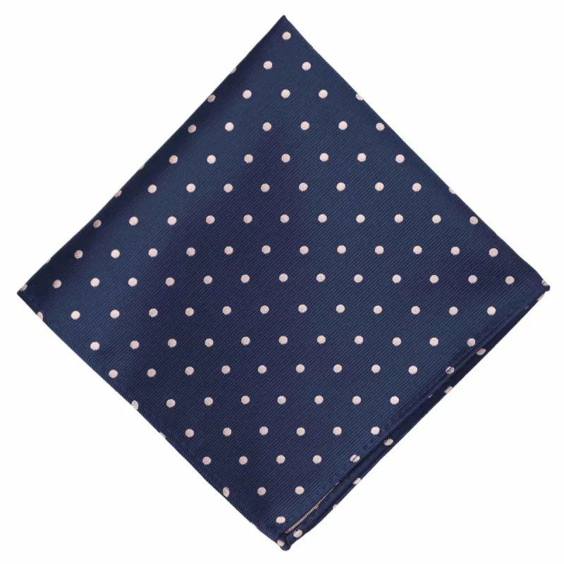 Navy Blue and Blush Pink Polka Dot Pocket Square sold by TieMart