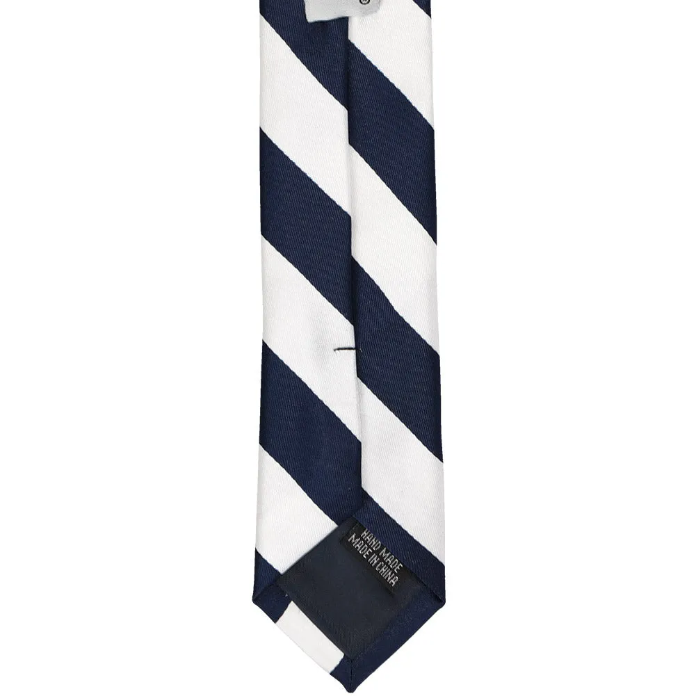 Navy Blue and White Striped Skinny Tie, 2" Width sold by TieMart product image thumbnail 4