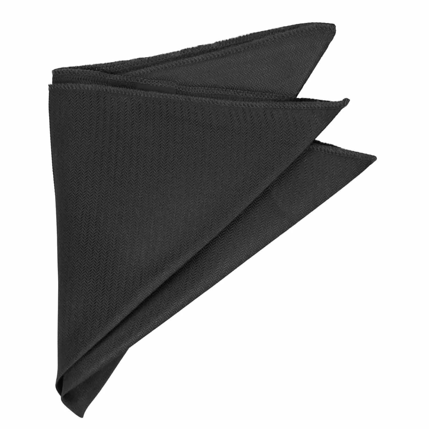 Black Herringbone Silk Pocket Square sold by TieMart product image thumbnail 3