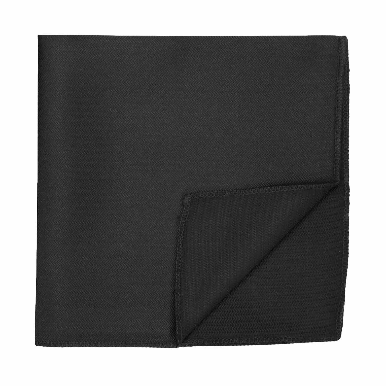 Black Herringbone Silk Pocket Square sold by TieMart product image thumbnail 2