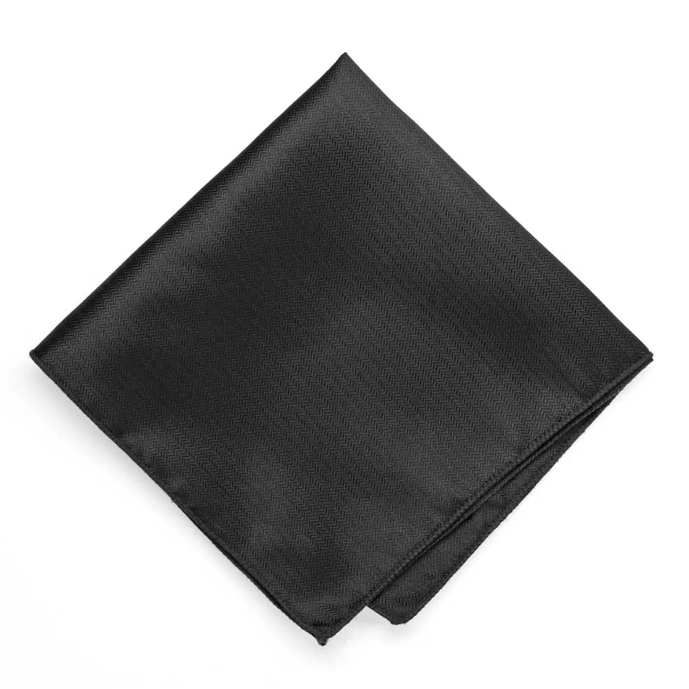 Black Herringbone Silk Pocket Square sold by TieMart