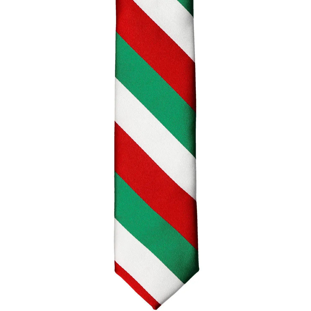 Kelly Green, White and Red Striped Skinny Tie, 2" Width sold by TieMart product image thumbnail 2