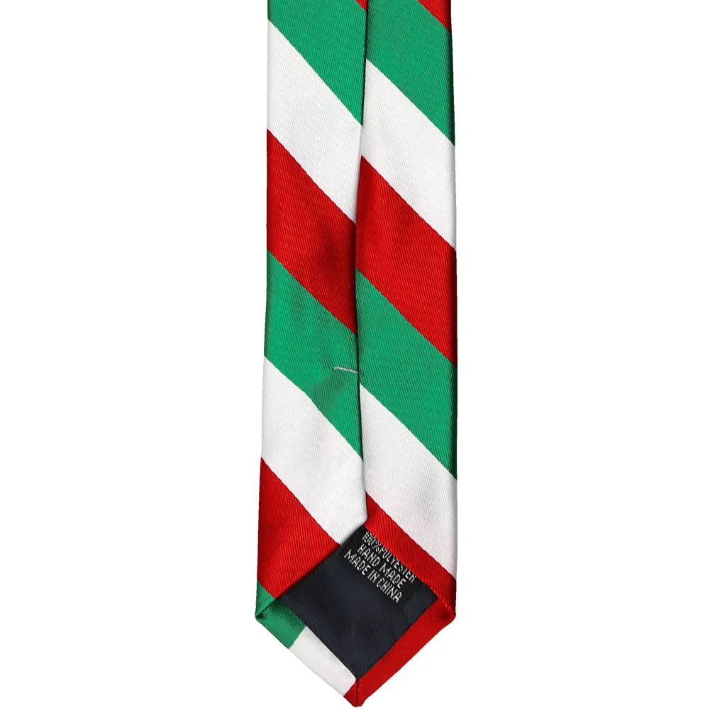 Kelly Green, White and Red Striped Skinny Tie, 2" Width sold by TieMart product image thumbnail 4