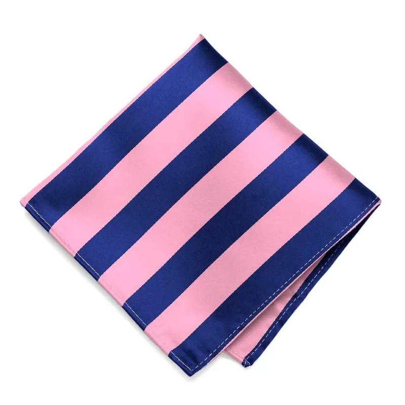 Pink and Royal Blue Striped Pocket Square sold by TieMart