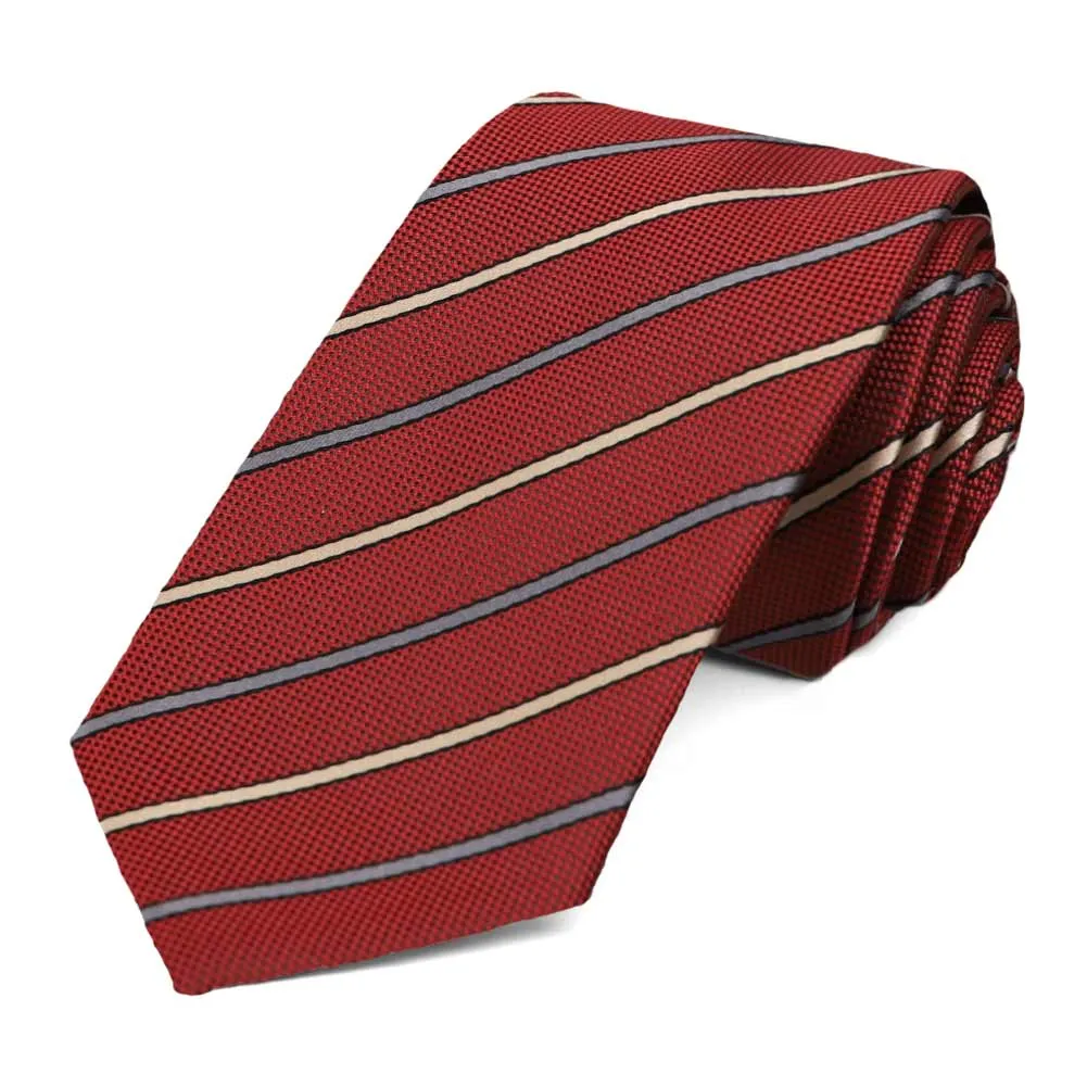 Crimson Red Stanley Striped Slim Necktie sold by TieMart