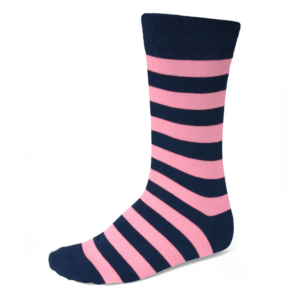 Men's Pink and Navy Blue Striped Socks sold by TieMart