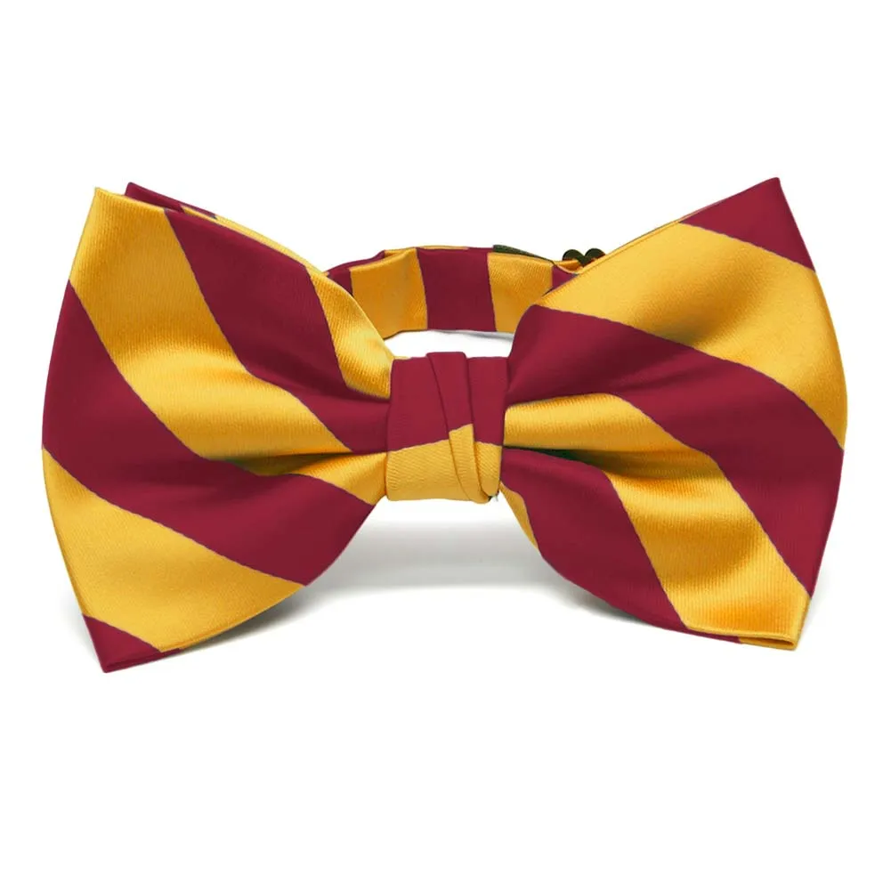 Crimson Red and Golden Yellow Striped Bow Tie sold by TieMart