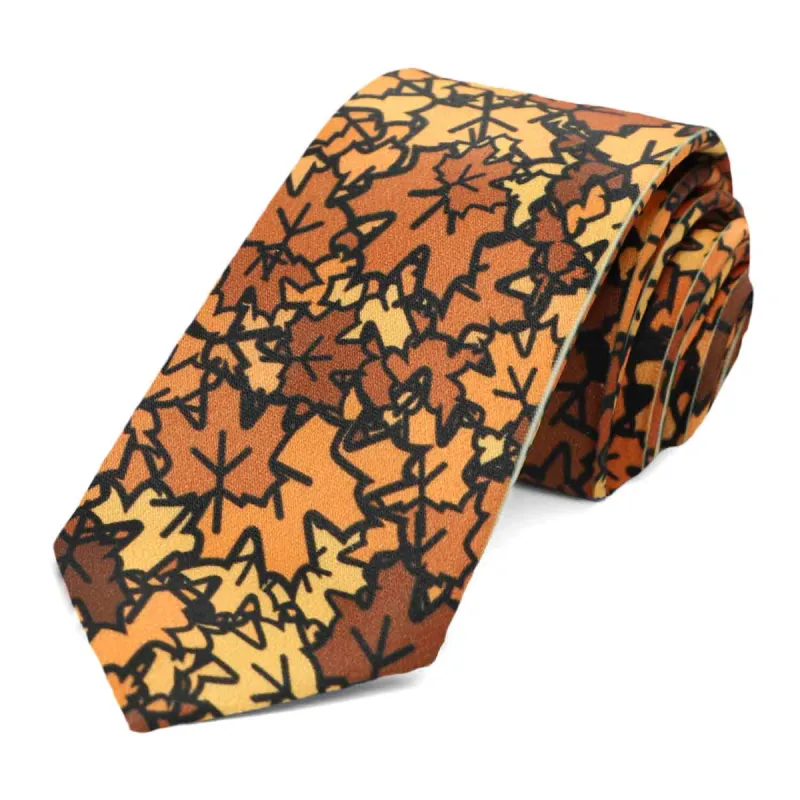 Fall Leaves Slim Necktie, 2.5" Width sold by TieMart