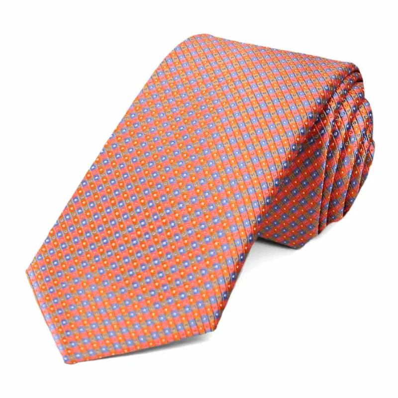 Tangerine Parker Checked Slim Necktie sold by TieMart
