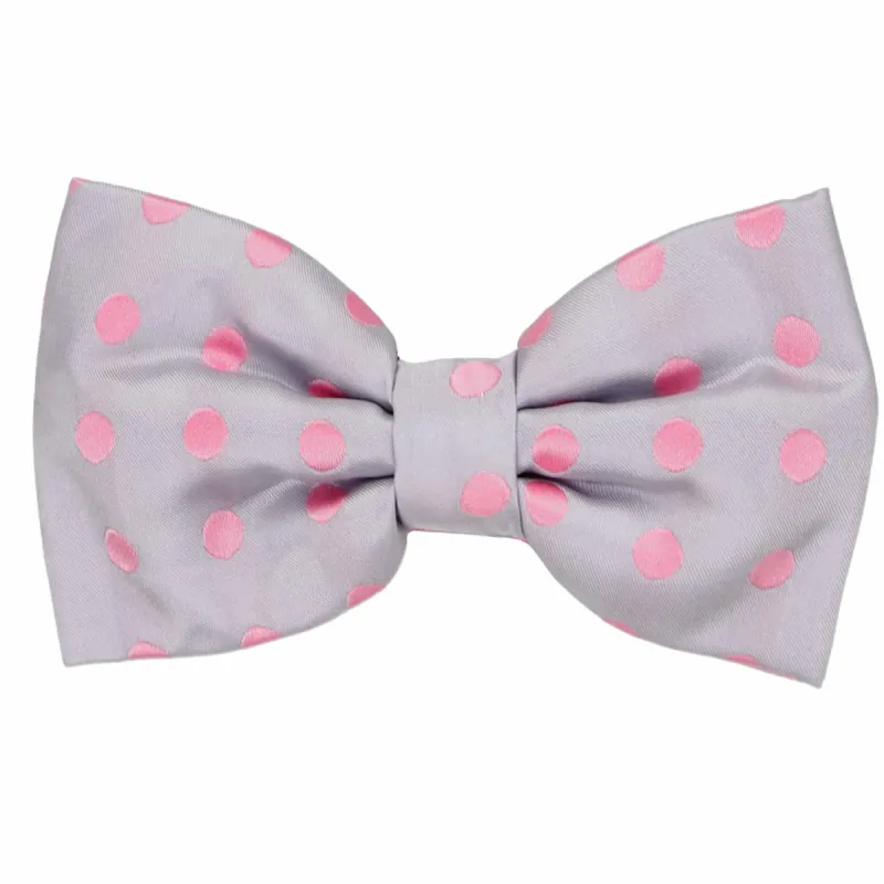 Silver and Pink Quincy Polka Dot Bow Tie sold by TieMart
