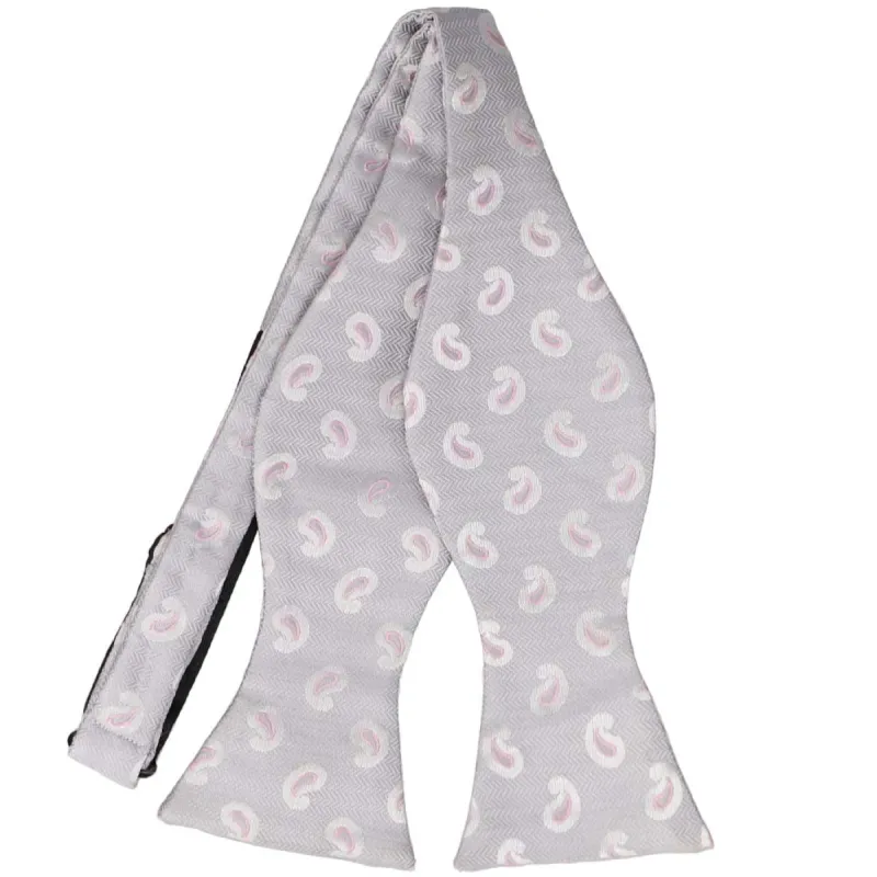Soft Gray and Pink Sidley Paisley Self-Tie Bow Tie sold by TieMart