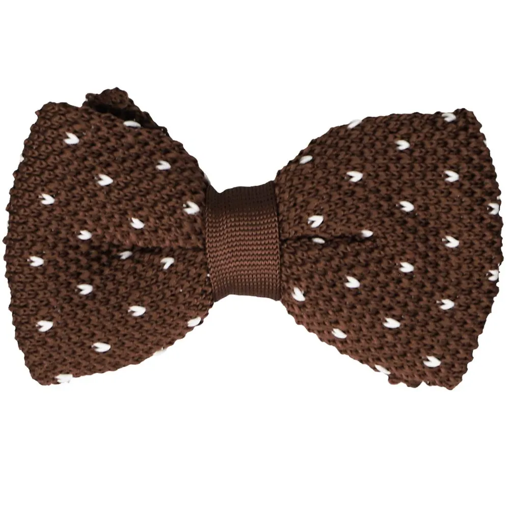 Brown Polka Dot Knit Bow Tie sold by TieMart