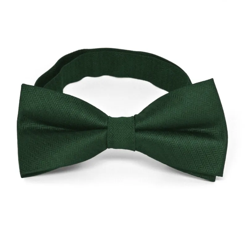 Forest Green Herringbone Silk Bow Tie sold by TieMart