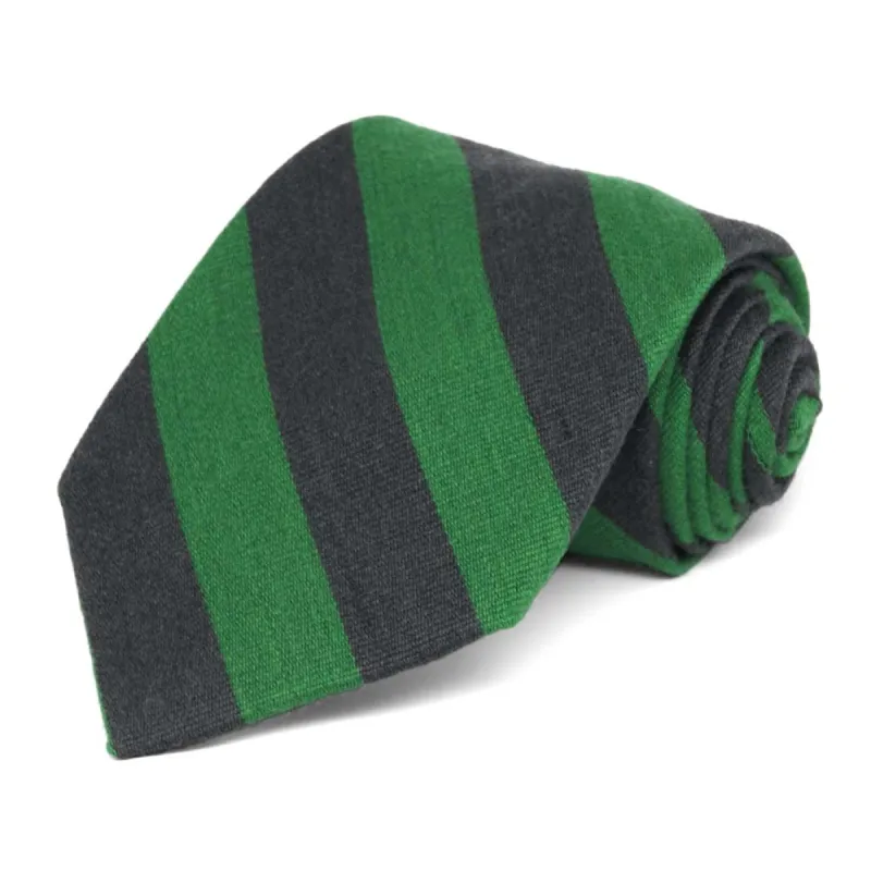 Irish Green and Dark Gray Dean Stripe Wool/Silk Extra Long Necktie sold by TieMart