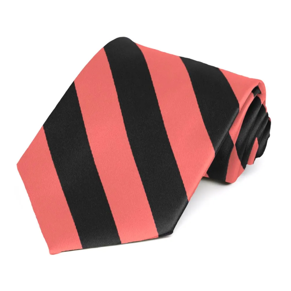 Bright Coral and Black Striped Tie sold by TieMart