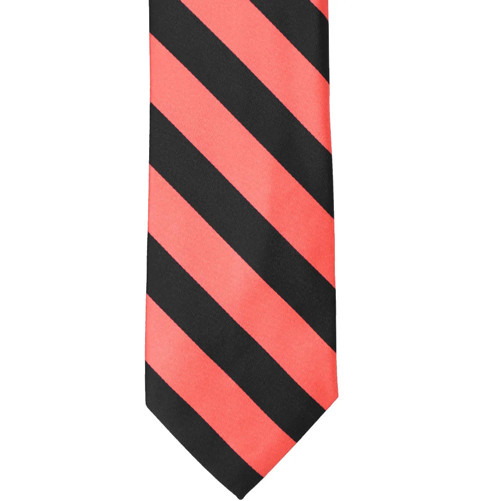 Bright Coral and Black Striped Tie sold by TieMart product image thumbnail 3