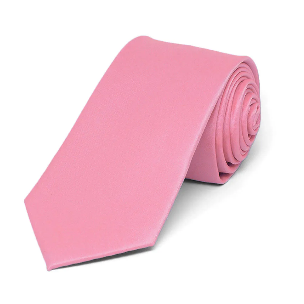 Bubblegum Pink Slim Solid Color Necktie, 2.5" Width sold by TieMart