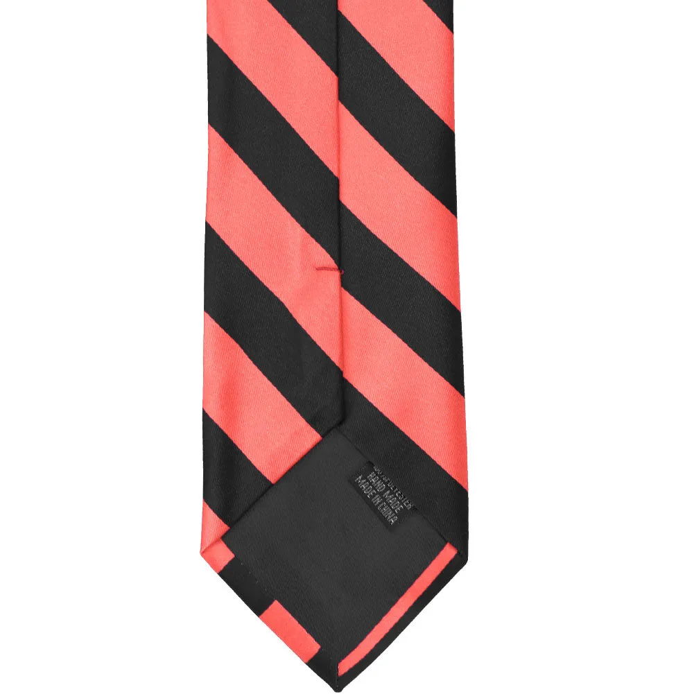 Bright Coral and Black Striped Tie sold by TieMart product image thumbnail 5